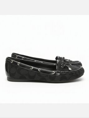 Coach Rinna Jacquard Driving Moccasins Black Signature Monogram Logo Flats 6.5